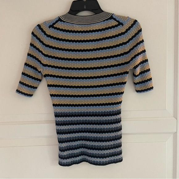 Theory Leenda striped Wool half sleeve sweater knit Top 20988 - Picture 5 of 9